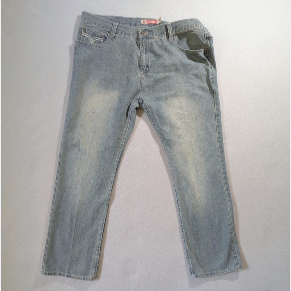Attitude‎ Jeans Mens 42x32 Blue Fade Vintage Y2K Wide Leg Baggy Street Wear